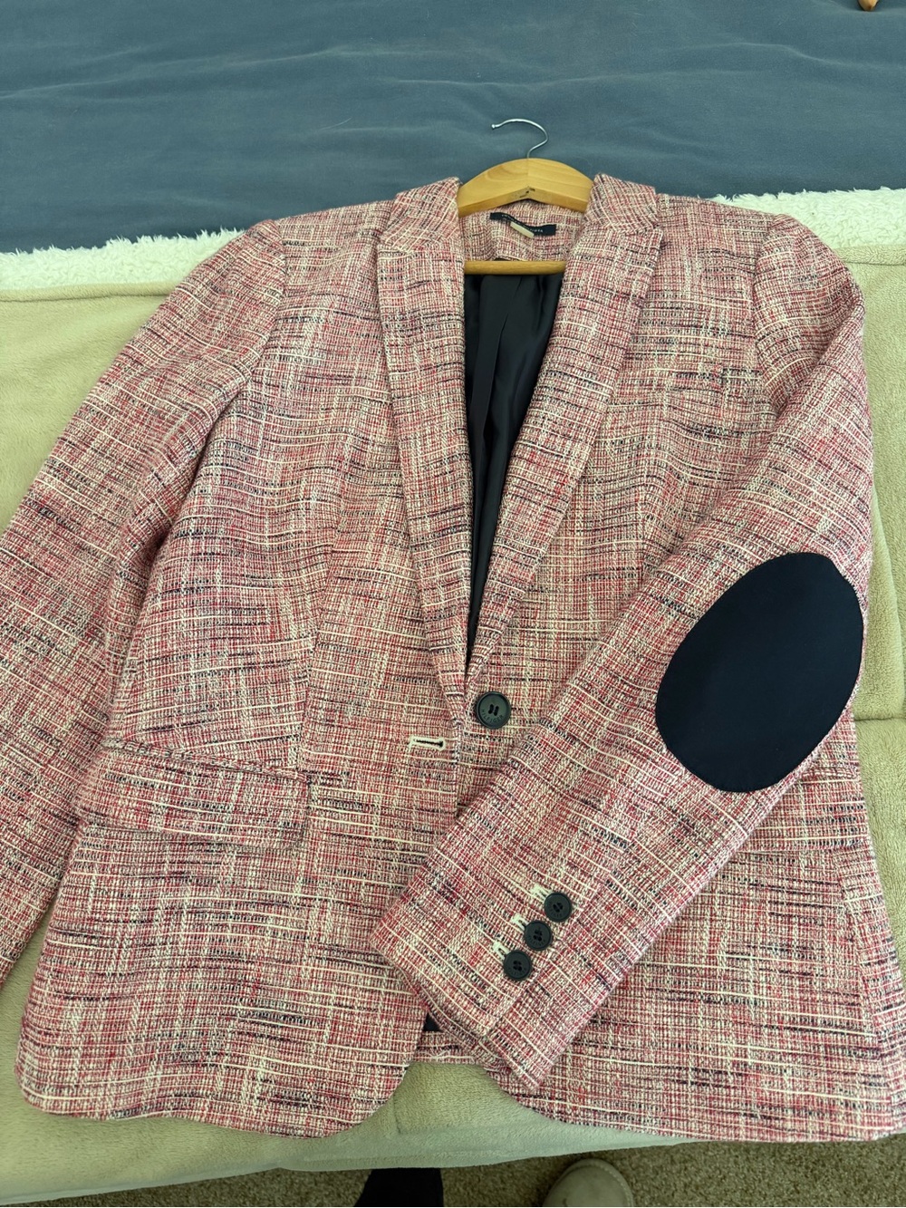 Tommy Hilfiger Pink Tweed Blazer with Navy Elbow Patches